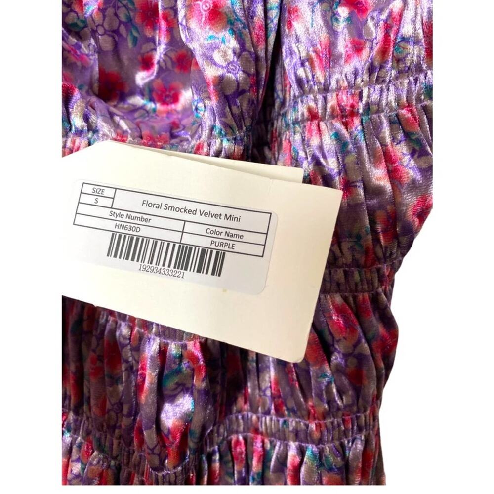 NWT ENGLISH FACTORY DRESS S PURPLE COQUETTE VELVET PURPLE DITSY FLORAL STRETCHY - Picture 7 of 10